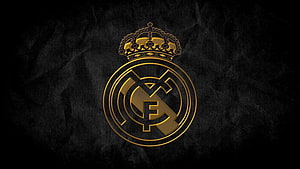 Real Madrid Golden Crest Emblem on Dark Textured Background HD wallpaper