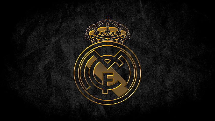 Real Madrid Golden Crest Emblem on Dark Textured Background HD wallpaper
