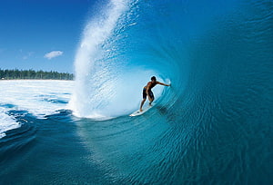 Surfer Riding a Perfect Barrel Wave at Pipeline, Oahu HD wallpaper