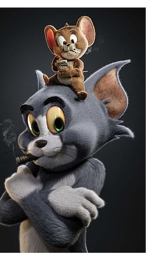Tom and Jerry 3D Render: Cat and Mouse Duo in a Stylized Noir Portrait HD phone wallpaper