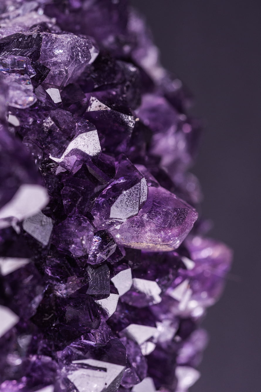 Amethyst Crystal Cluster Macro Photography with Deep Purple Facets and Dark Background HD phone wallpaper