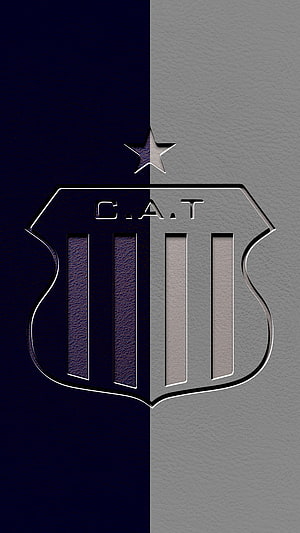 Talleres de Cordoba C.A.T. Shield Emblem on Split Navy and Silver Leather Background HD phone wallpaper