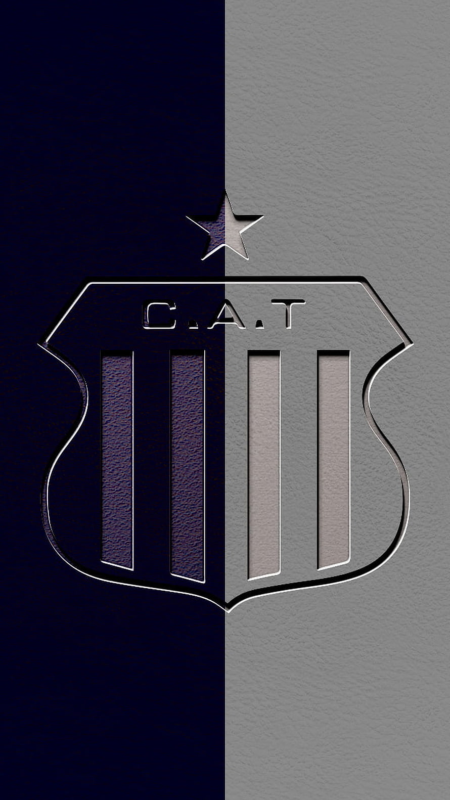 Talleres de Cordoba C.A.T. Shield Emblem on Split Navy and Silver Leather Background HD phone wallpaper
