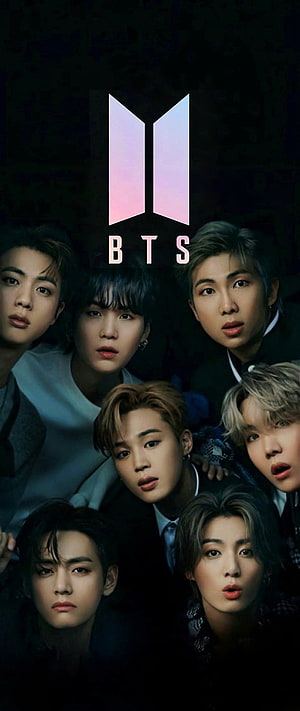 BTS Group Portrait with Official Logo on Dark Background HD phone wallpaper