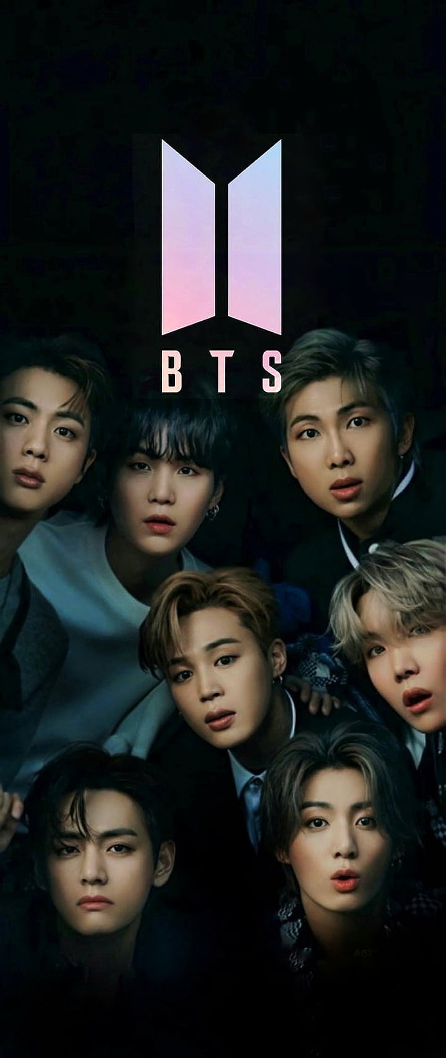 BTS Group Portrait with Official Logo on Dark Background HD phone wallpaper