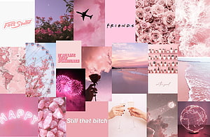 Pink Aesthetic Collage Featuring Roses, Fireworks, and Inspirational Quotes HD wallpaper
