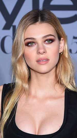Nicola Peltz Red Carpet Portrait in Black Dress with Smoky Eye Makeup HD phone wallpaper