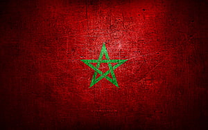 Grunge Textured Morocco Flag with Green Pentagram on Distressed Red Metal Surface HD wallpaper