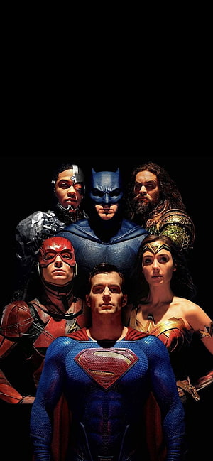 Justice League Heroes Group Portrait in Cinematic Dark Style HD phone wallpaper