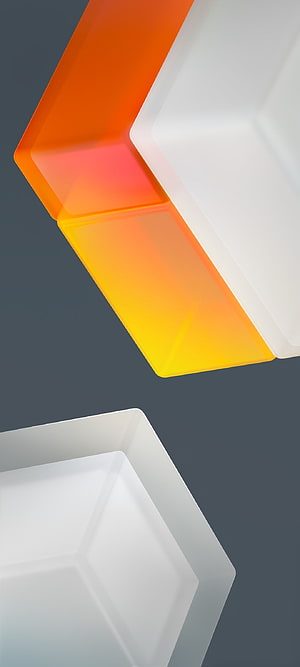 Abstract Geometric 3D Shapes with Vibrant Orange and White Gradient on Dark Background HD phone wallpaper