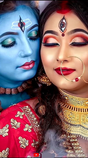 Shiv and Parvati Character Makeup Portrait with Traditional Indian Jewelry and Red Saree HD phone wallpaper