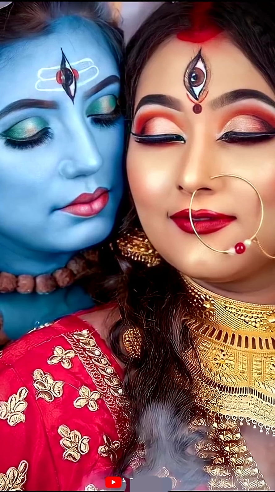 Shiv and Parvati Character Makeup Portrait with Traditional Indian Jewelry and Red Saree HD phone wallpaper