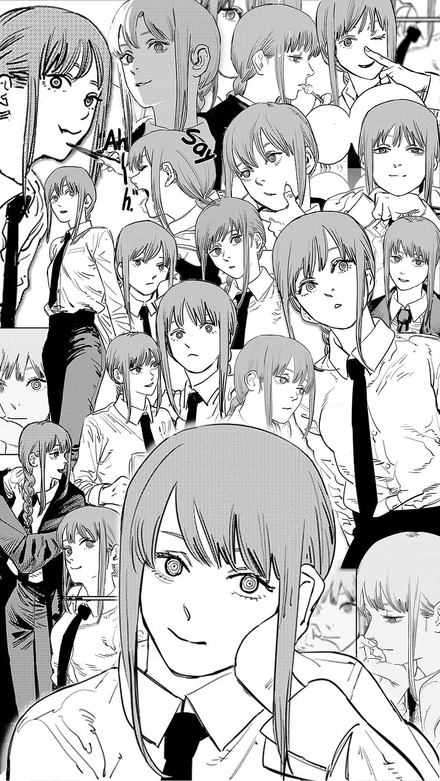 Makima from Chainsaw Man in Black and White Manga Panel Collage, Makima, Makima Chainsaw Man HD phone wallpaper