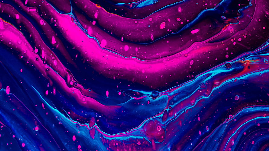 Vibrant Pink and Blue Liquid Abstract Art with Flowing Marbled Patterns and Bubbles HD wallpaper