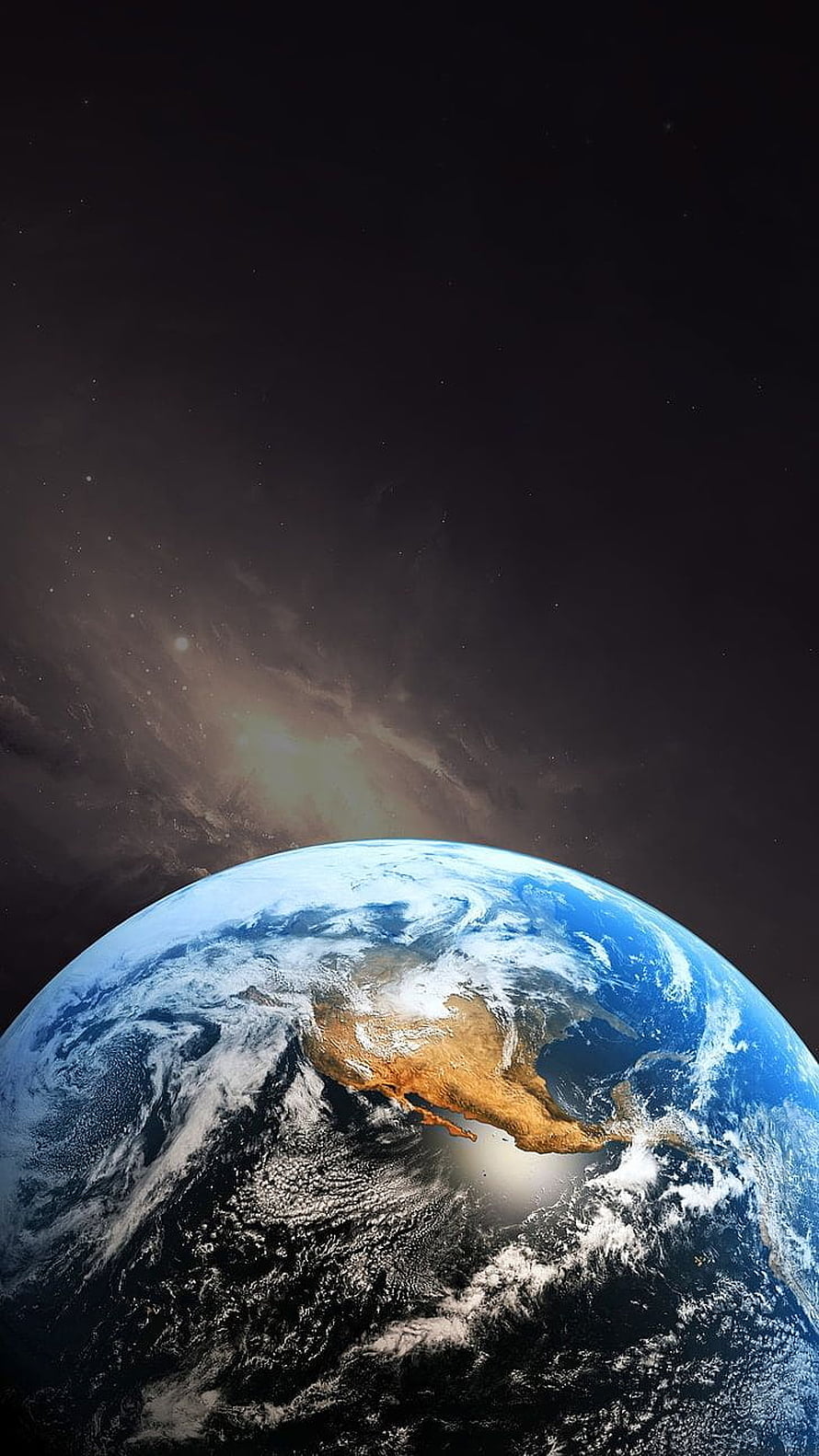 Planet Earth Rising Above the Milky Way Galaxy in Deep Space HD phone wallpaper