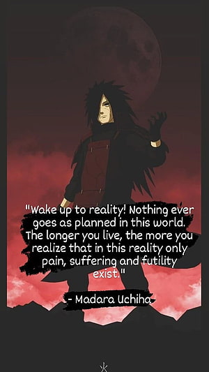 Madara Uchiha Anime Quote Wallpaper with Dark Moon and Red Sky HD phone wallpaper