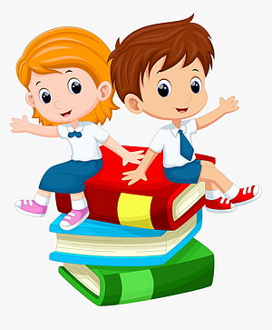Cheerful Cartoon School Children Sitting on a Stack of Colorful Books HD phone wallpaper
