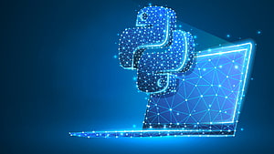 Glowing Python Programming Logo on Laptop with Digital Network Mesh HD wallpaper