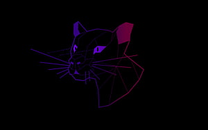 Ubuntu 20.04 Focal Fossa Wireframe Cat Head in Neon Purple and Magenta on Black Background HD wallpaper