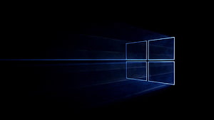 Windows 10 Black Minimalist Logo with Blue Neon Glow and Perspective Light Trails HD wallpaper