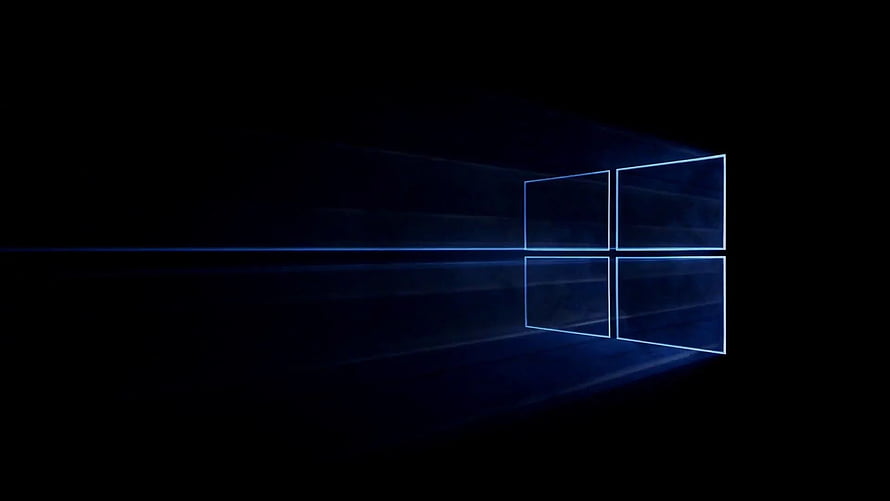Windows 10 Black Minimalist Logo with Blue Neon Glow and Perspective Light Trails HD wallpaper
