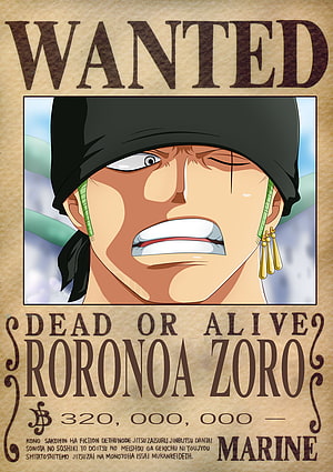 Roronoa Zoro Wanted Poster from One Piece with 320 Million Berry Bounty HD phone wallpaper