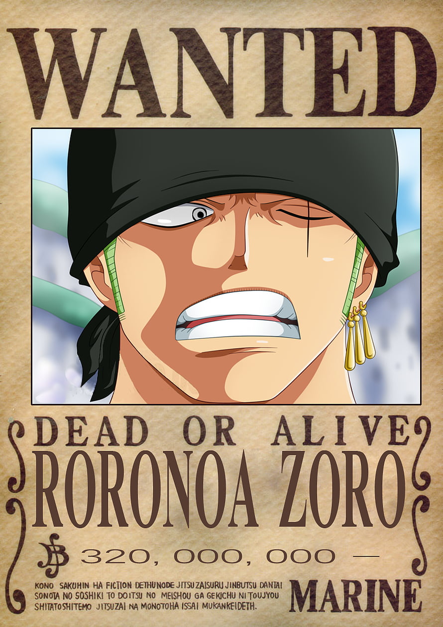 Roronoa Zoro Wanted Poster from One Piece with 320 Million Berry Bounty HD phone wallpaper