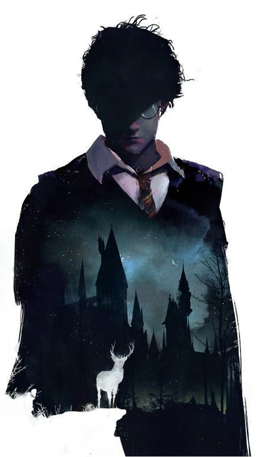 Harry Potter Double Exposure Art Featuring Hogwarts Castle and Patronus Stag HD phone wallpaper