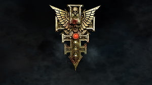 Warhammer 40000 Inquisitor Martyr Emblem with Skull and Wings on Dark Background HD wallpaper