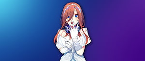 Miku Nakano from The Quintessential Quintuplets in a white dress with headphones HD wallpaper