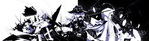 Touhou Project Anime Illustration Featuring Reimu Hakurei and Marisa Kirisame in High Contrast Black and White Art HD wallpaper