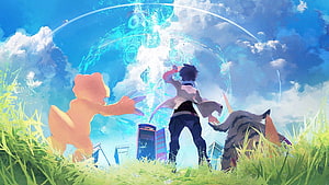 Digimon World Next Order Anime Scene With Characters And Spirits In A Grass Field HD wallpaper