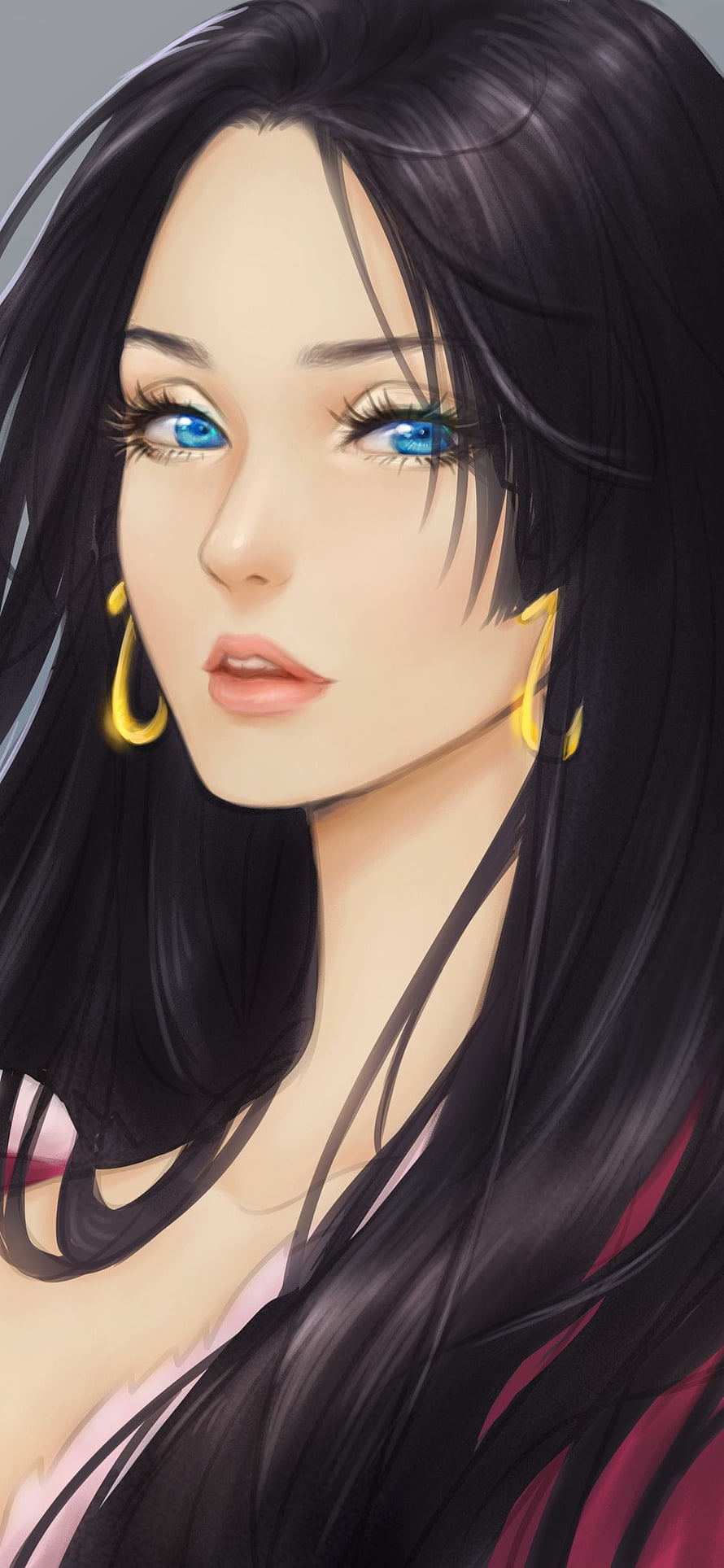 Boa Hancock from One Piece with long black hair and blue eyes in a close-up anime portrait HD phone wallpaper