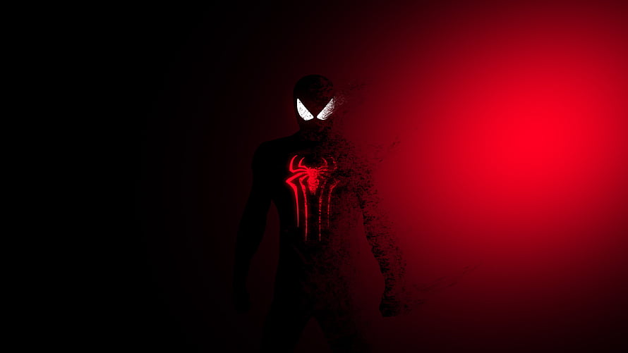 Miles Morales Spider-Man Silhouette with Glowing Red Emblem and Particle Dissolve Effect HD wallpaper