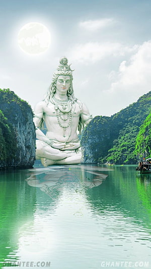 Bholenath Shiva Meditating in Serene Mountain Valley with Moonlit Sky HD phone wallpaper