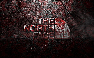 The North Face Grunge Logo on Dark Red Stone Texture HD wallpaper