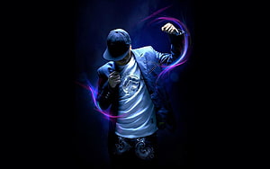 Confident Man in Cap and Jacket with Neon Light Trails Against Dark Background, Attitude, Boys Attitude HD wallpaper
