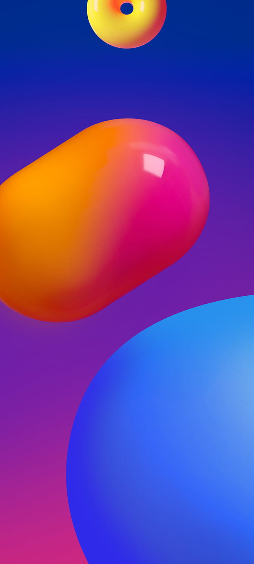 Vibrant 3D Abstract Shapes with Glossy Gradients on Purple Background HD phone wallpaper