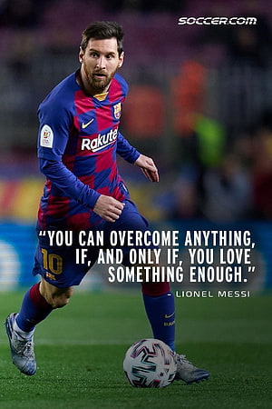 Lionel Messi in Barcelona Kit Dribbling Ball on the Pitch HD phone wallpaper