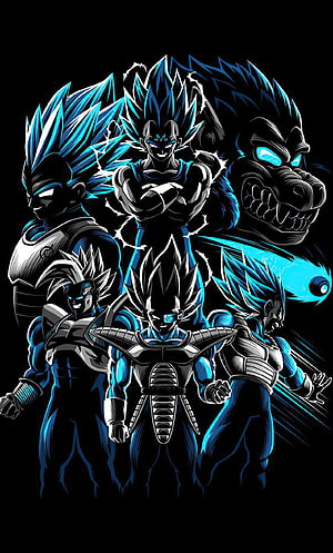 Dragon Ball Z Dark Saiyan Warriors and Beast in Neon Blue Digital Art HD phone wallpaper