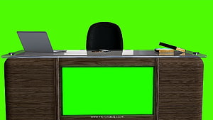 Virtual News Studio Desk Setup With Green Screen Chroma Key Background HD wallpaper