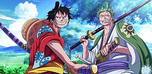 Luffy and Zoro in Wano Country from One Piece Anime HD wallpaper