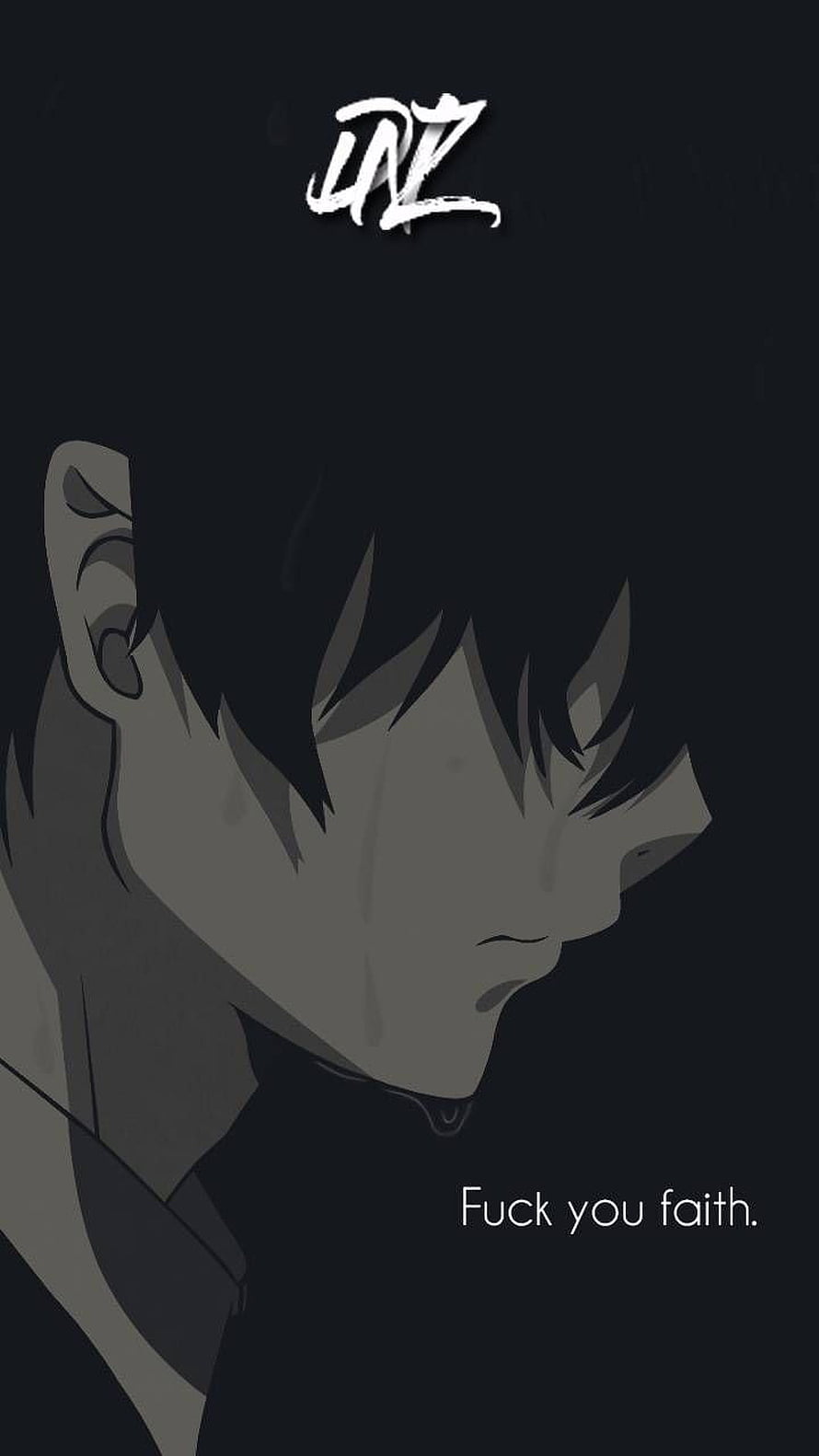 Dark Anime Boy Profile with Tear and Quote on Black Background HD phone wallpaper
