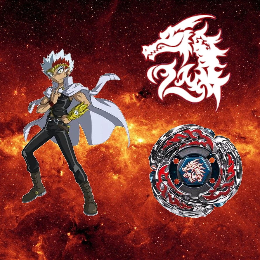 Ryuga and L Drago Beyblade with Dragon Emblem on Fiery Cosmic Background HD phone wallpaper