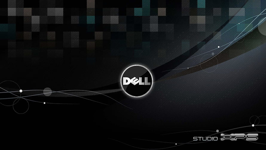 Dell Studio XPS Dark Abstract Wallpaper with Pixel Grid and Flowing Lines HD wallpaper
