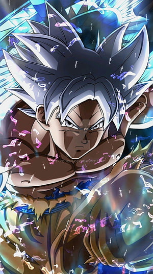 Goku Ultra Instinct Anime Character Portrait with Silver Hair and Energy Aura HD phone wallpaper