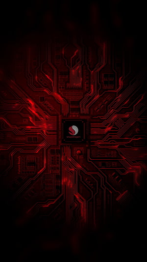 Snapdragon Processor Circuit Board with Red Glowing Traces on Black Background HD phone wallpaper