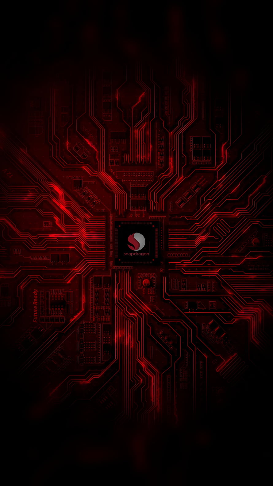 Snapdragon Processor Circuit Board with Red Glowing Traces on Black Background HD phone wallpaper