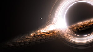 Interstellar Wormhole with Glowing Accretion Disk and Distant Planet in Deep Space HD wallpaper