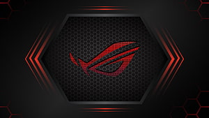 Asus ROG Gaming Logo on Dark Hexagonal Background with Red Accents HD wallpaper